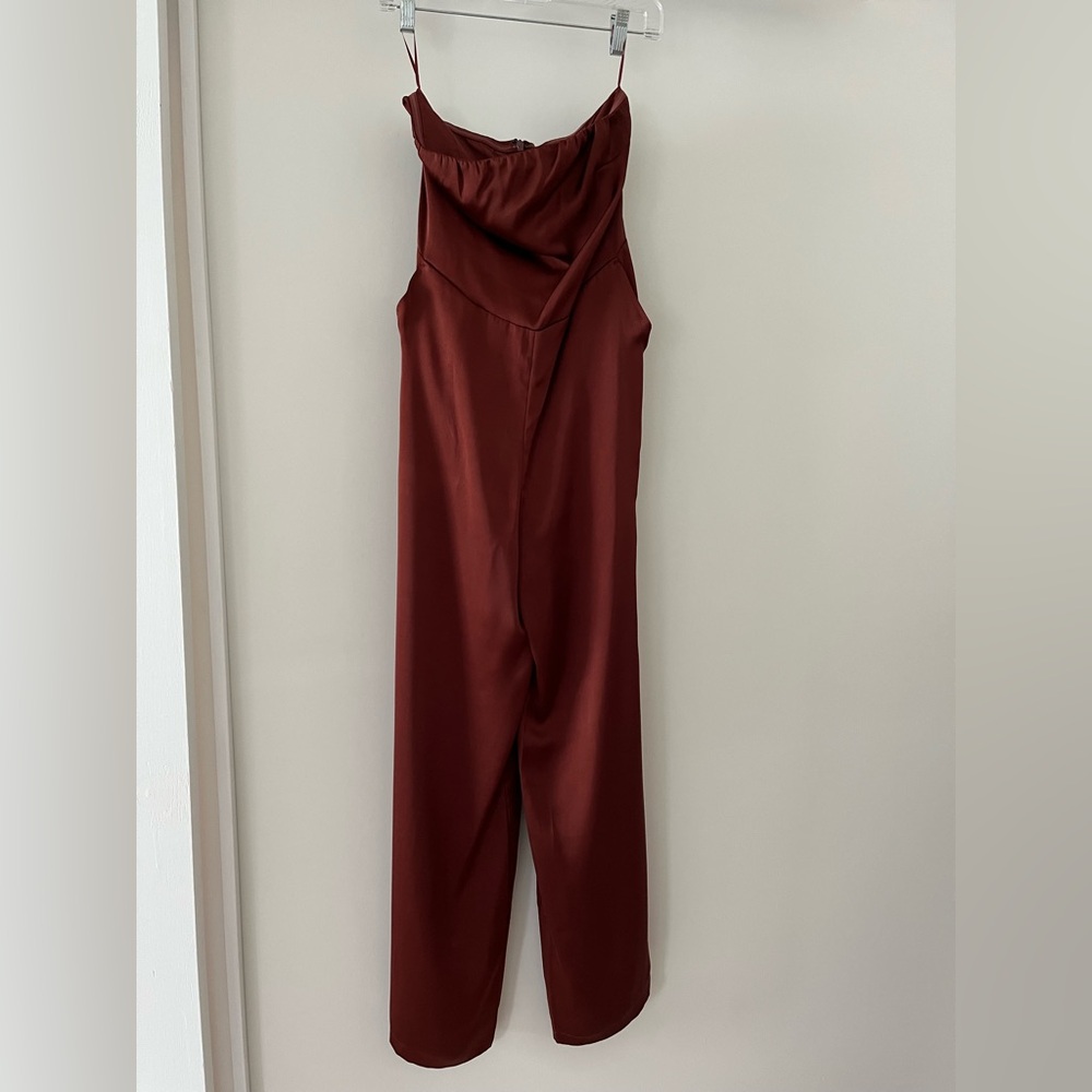Express Maroon Strapless Jumpsuit